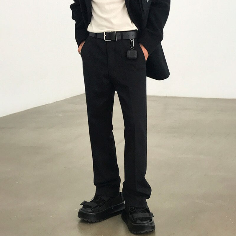 Kostymbyxor herr slimmade enfärgade business casual dress byxor herr streetwear wild koreanska raka byxor herr m -2xl: Svart / M