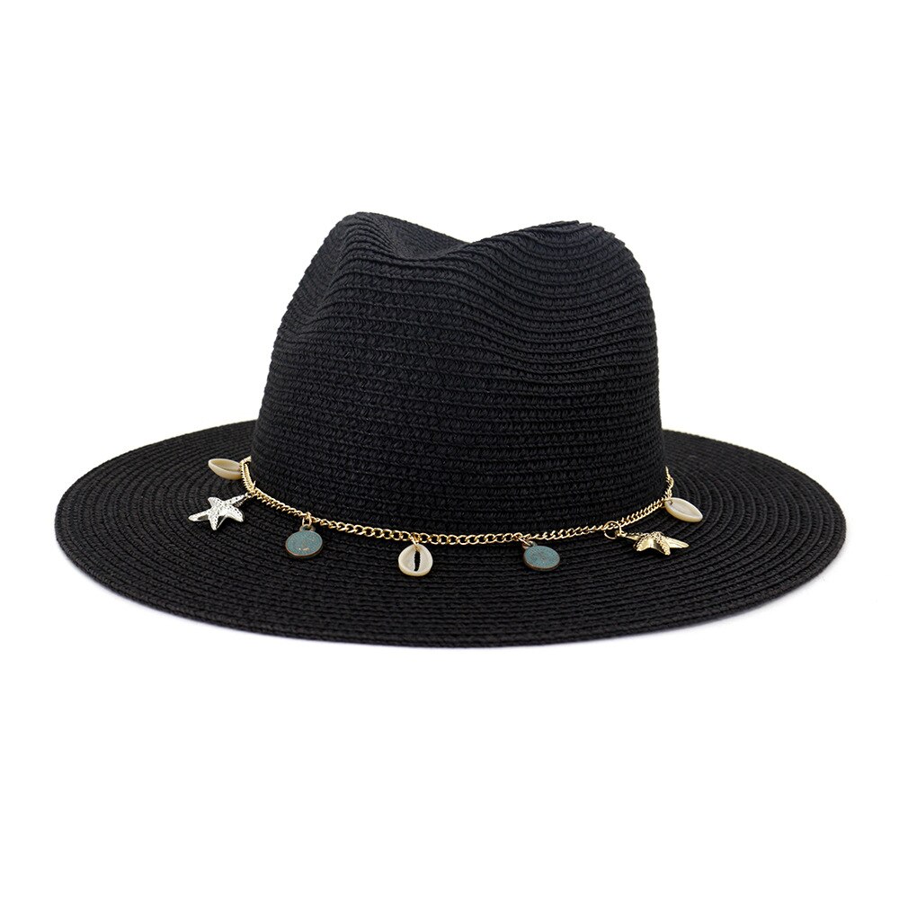 HOAREE-chapeau de Panama blanc pour femmes, chapeau d'été en paille à large bord pour femmes, HatsTravel, Style britannique, flambant neuf: Black
