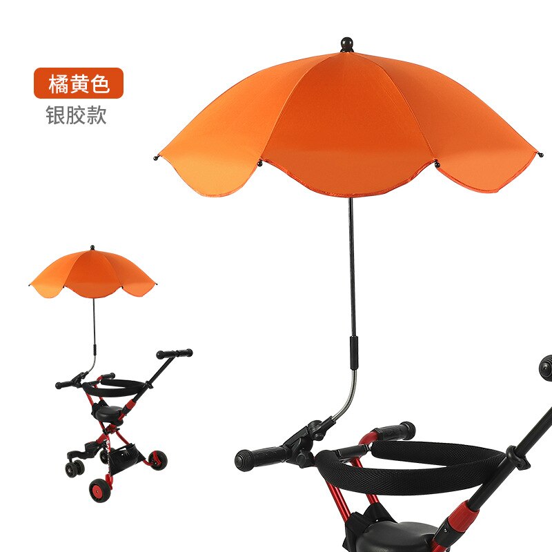 Sol og regn dobbel håndfri paraply barnevogn parasoll barnevogn solkrem anti-uv paraply barnevogn klips paraply: Oransje
