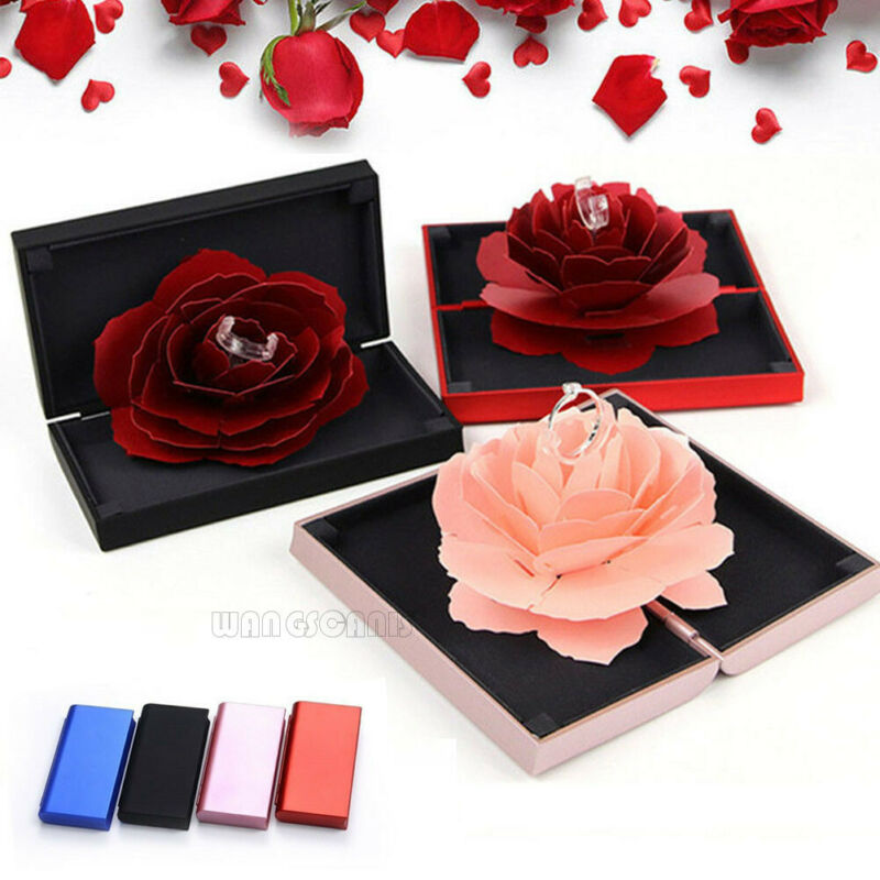 Valentine's Day Box 3D Pop Up Rose Flower Ring Boxes Wedding Engagement Jewelry Storage Case