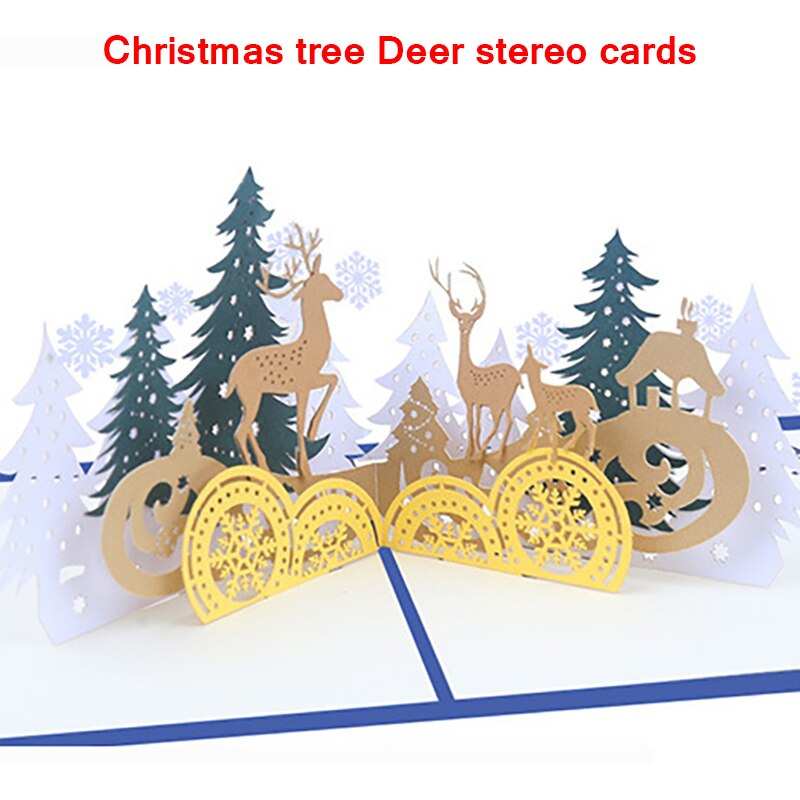 3D Pop Up Card Santa Claus Christmas Deer Merry Christmas Greeting Cards Home Party Decorations Year Greeting Card