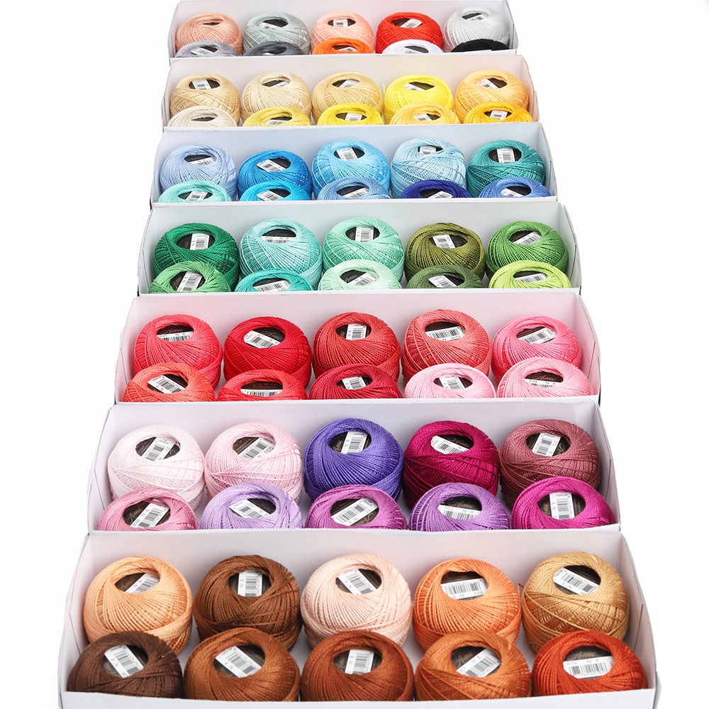 Hilo de ganchillo de algodón perlado tamaño 8 10 gramos grapa larga mercerizada doble algodón egipcio 70 colores 10 bolas caja 87 yardas