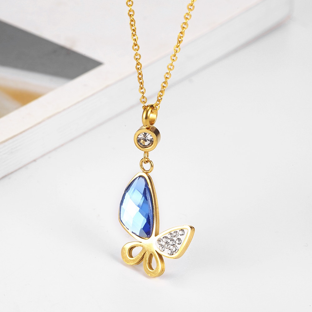 OUFEI Glass Stone Necklace Earrings Set Stainless Steel Jewelry Woman Vogue Bridal Jewelry Sets Jewelry Accessories