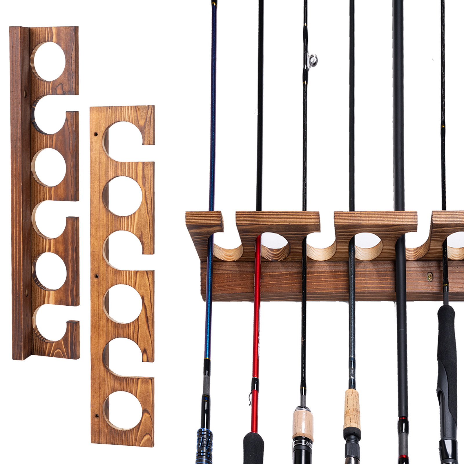 Goture Fishing Rod Holders Horizontal 12-Rod Rack Storage Tool Wall Mount Modular for Garage Fishing Accessories