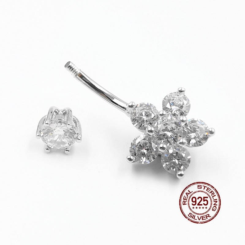Hellolook Zirkoon Bloem Navel Piercing Ring 925 Sterling Zilveren Buik Buttton Ringen Sexy Belly Piercing Body Sieraden Navel Pierc