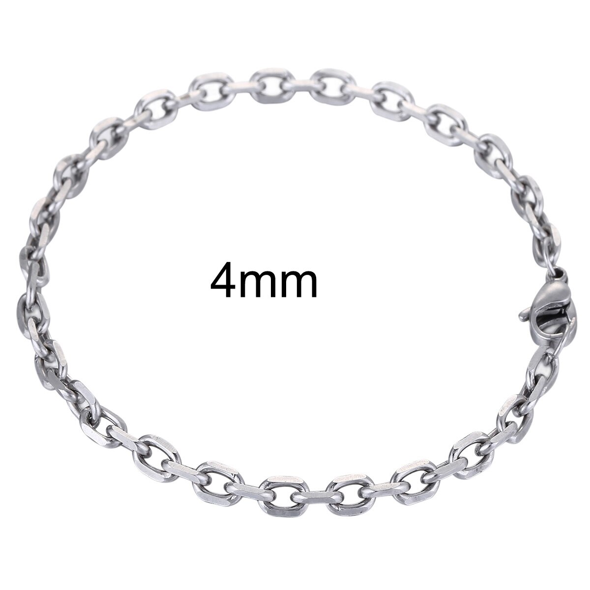 Pulsera de cadena de eslabones para hombre y mujer, brazalete de 3, 4, 6, 10mm, Color plateado, acero inoxidable, LKB318: 4mm Wide KB318 / 7inch(18cm)