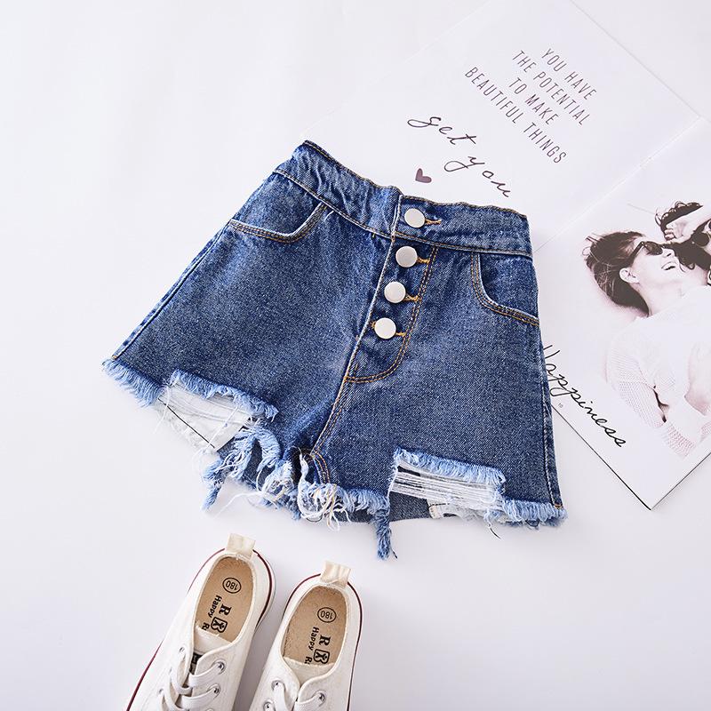 Babyinstar Girls Denim Shorts Kids Wear Short Summer Girls Holes Shorts Pants Children Clothes Shorts Jeans: Blue / 5T