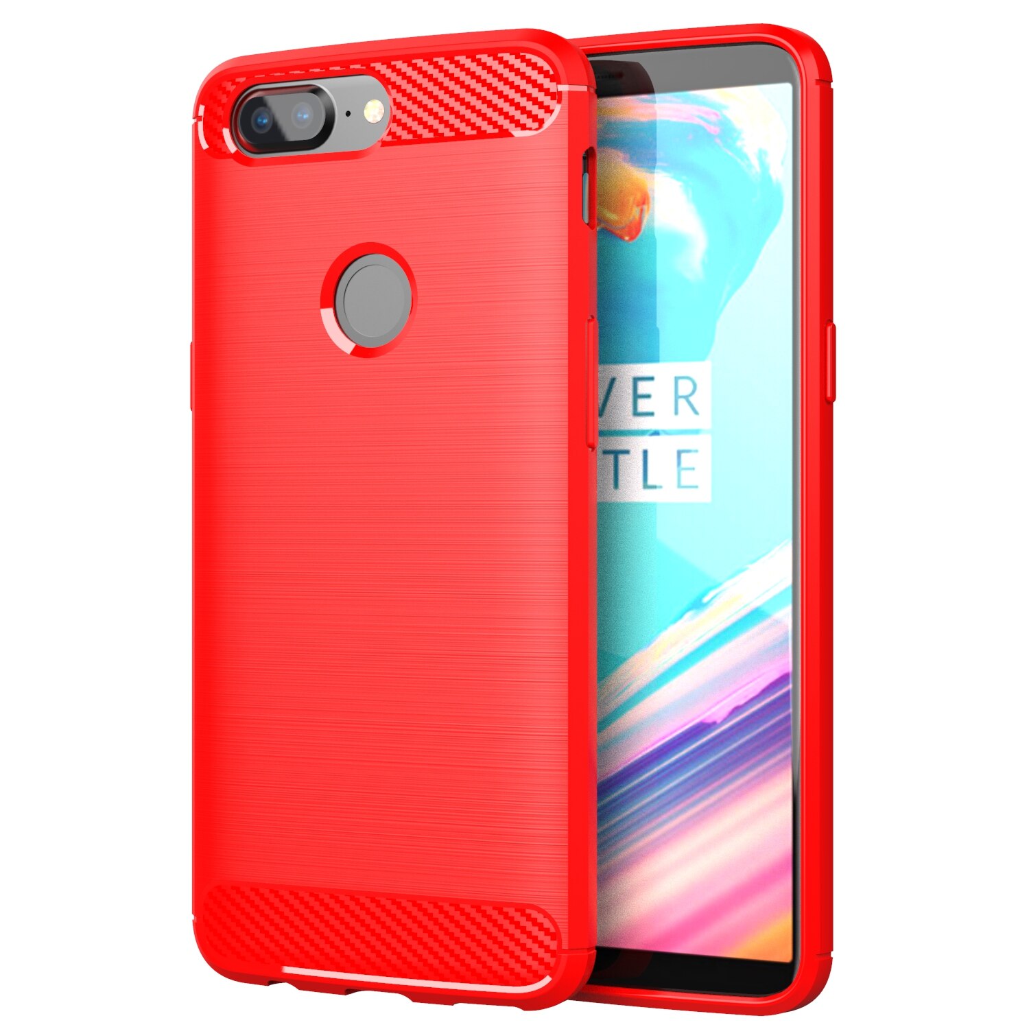 Whyes-capa de silicone para oneplus 5t e 5, capa protetora de fibra de carbono macia, à prova de choque, simples, 6.01: For Oneplus 5T / Vermelho