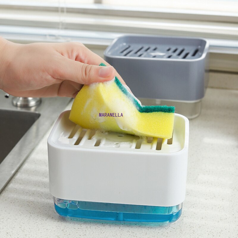 Multiful Seife Pumpe Spender Kasten Küche Gericht Flüssigkeit Seife Presse Kasten mit Schwamm Halfter Hause Reiniger Behälter 330ML
