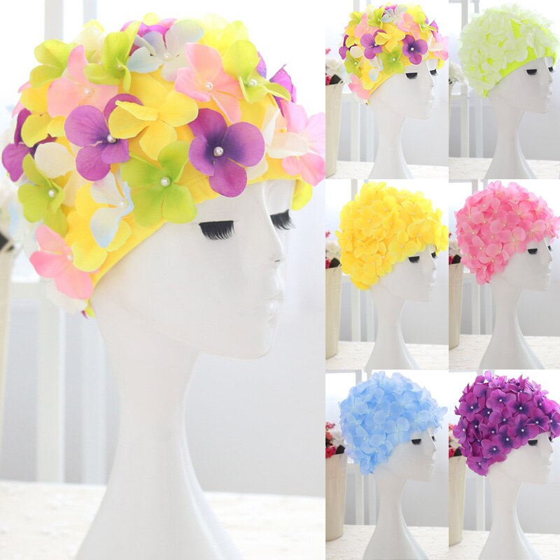 Sombrero de baño con pétalos 3D para mujer, gorro de baño con flores para piscina, novedad de