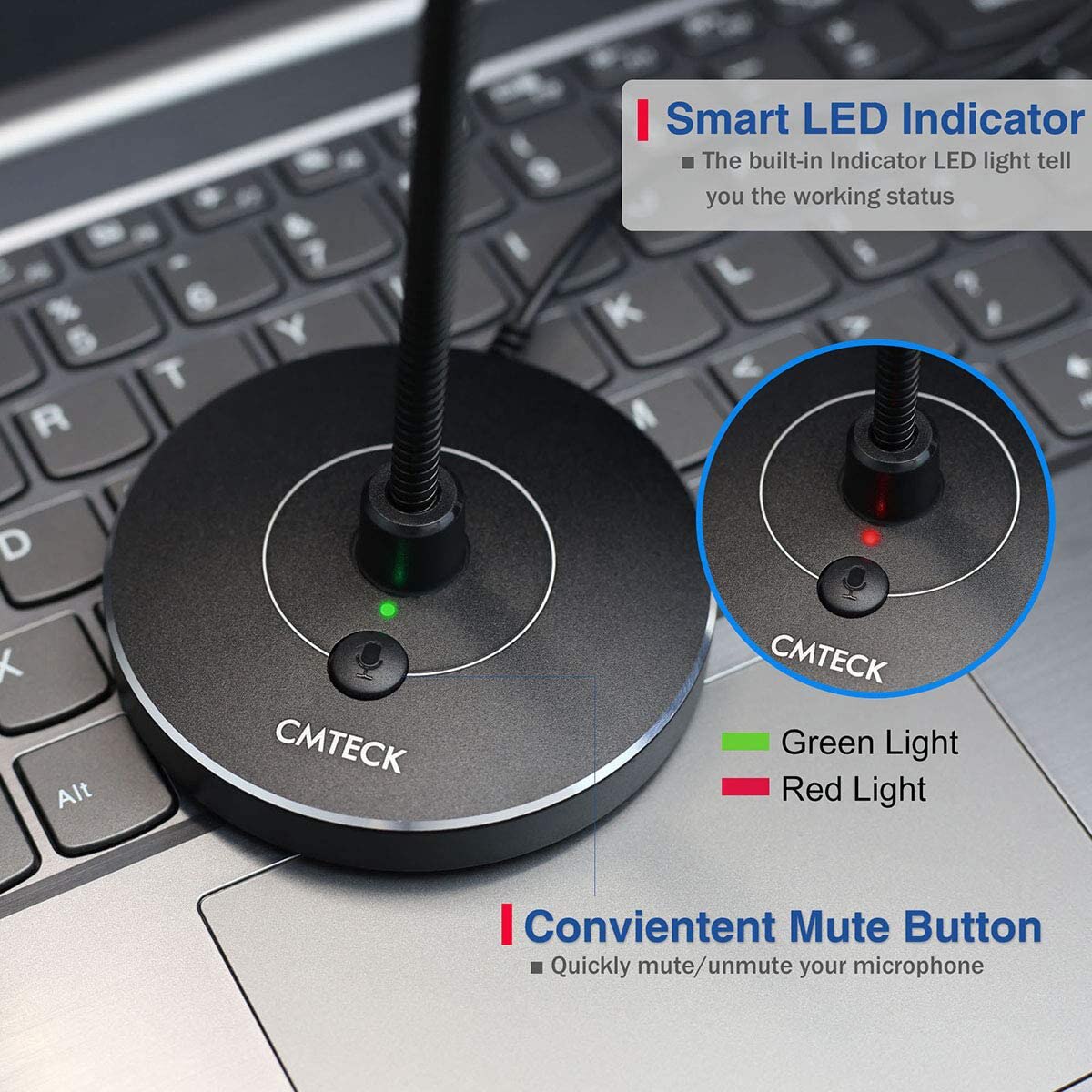 Fivtek Usb Desktop Microfoon, Plug & Play Computer Pc Laptop Cardioid Mic,Mute Knop Met Led Indicator, compatibel Met Windows