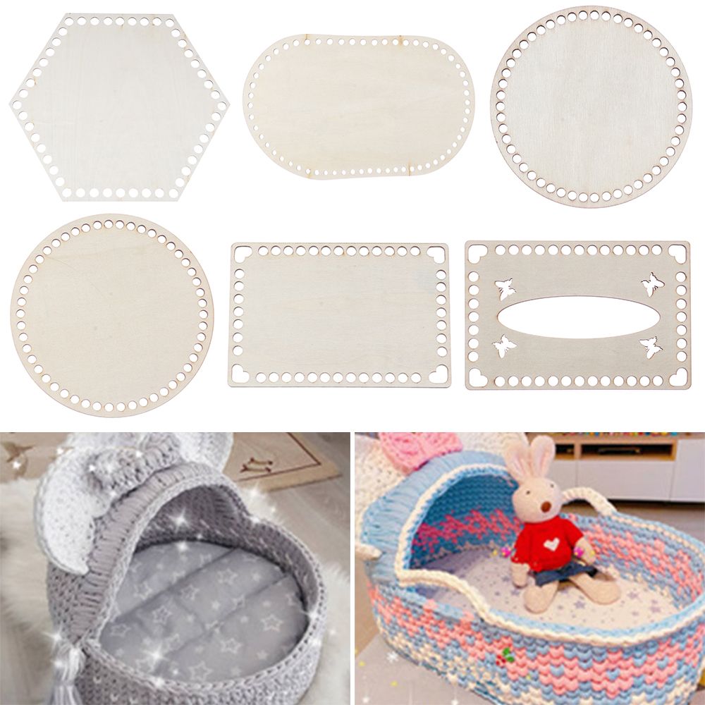 2Pcs/set Natural Wooden Basket Bottom Crochet Basket Bottom Embroidery Floss Organizer Hollow Crochet Basket Base DIY Craft