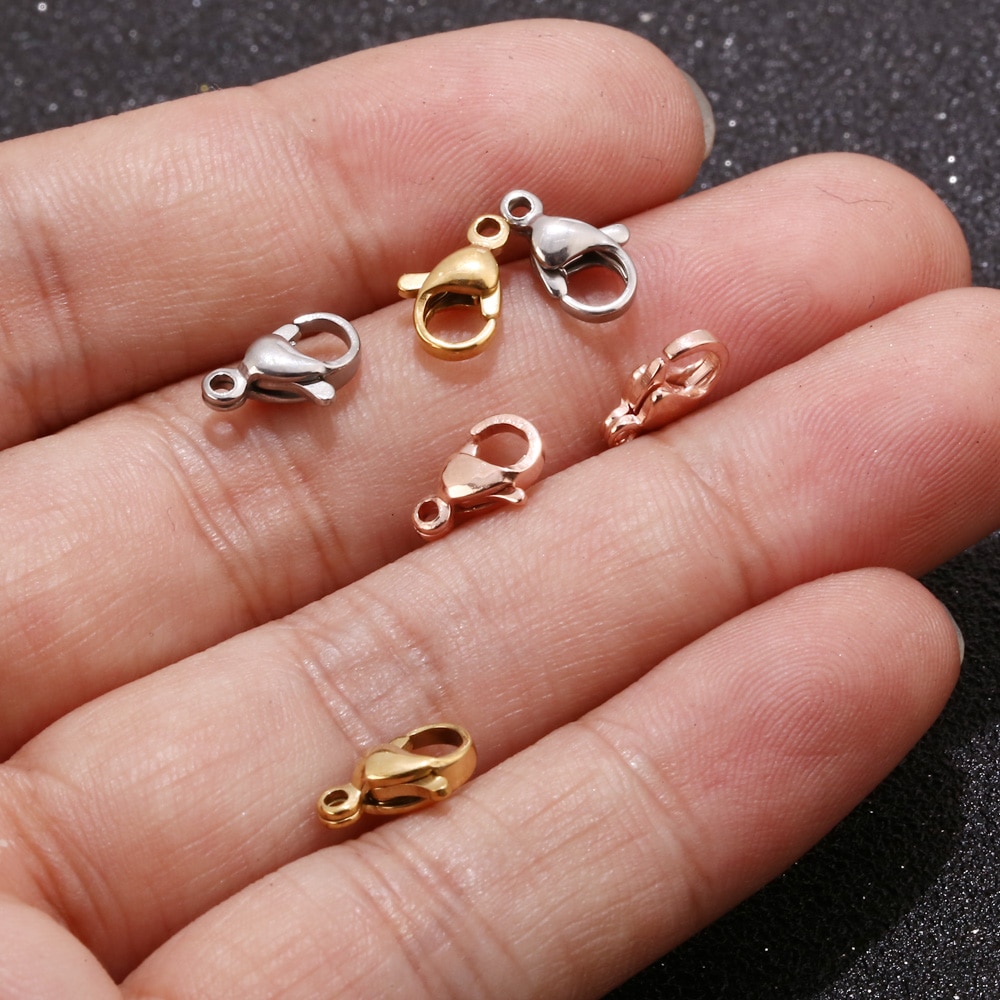 120pcs 18K Gold Plated Stainless Steel Lobster Claw Clasp Jewelry Findings