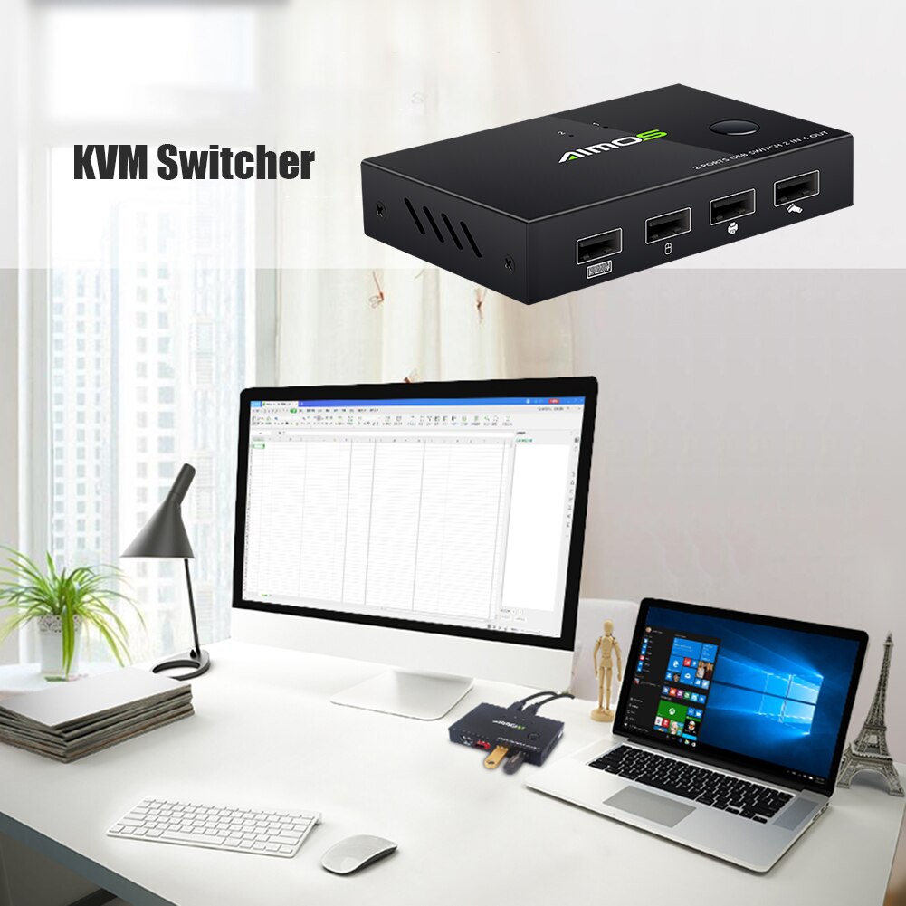 Practical 2x4 USB 2.0 Peripheral Sharing Switch Durable Multi-functional Classic 2 Computers Sharing 4 USB Devices