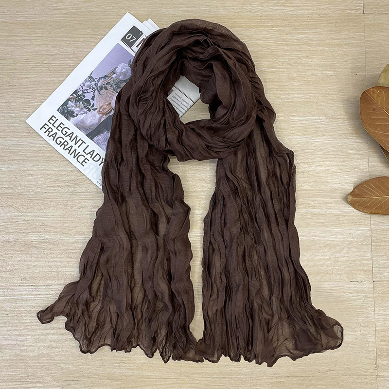 Écharpe plissée rétro en coton et lin de couleur unie pour femme, châle Long de chambre à coucher, pour bureau, printemps et automne: 13