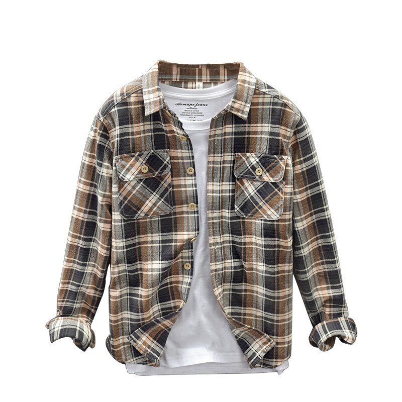 Men Clothing Autumn Winter Men Pure Cotton Plaid Shirt Long Sleeve Camisas Para Hombre