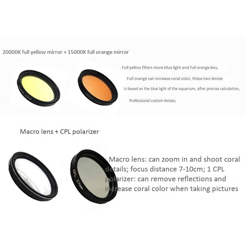 Filtro de lente de cámara de teléfono inteligente para acuario, Kit 4 en 1, filtro de lente amarillo y naranja para fotografía de acuario de arrecife de Coral