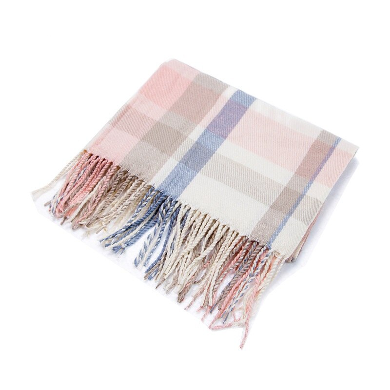 Winter Cashmere Plaid Double Fringe Scarf Women's Warm Blue Shawl: 13