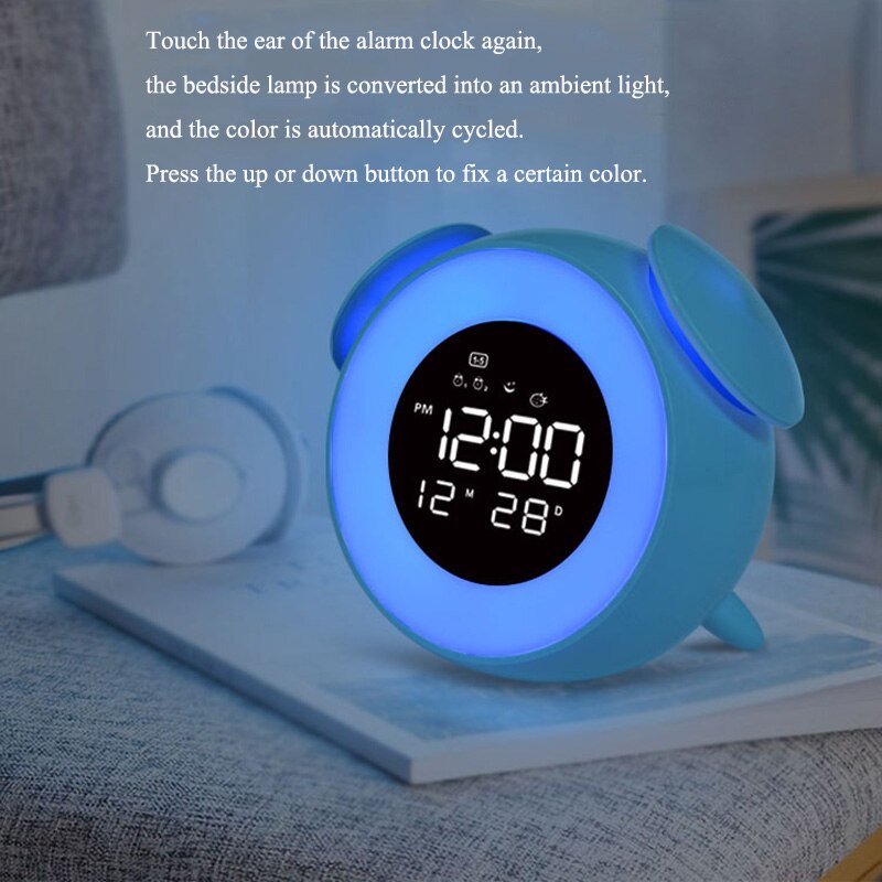 Touch Sensing Digital Alarm Clock Sunrise Sunset LED Wake Up Lights Colorful Light Snooze Mode Nature Sound Sleep Alarm Clock