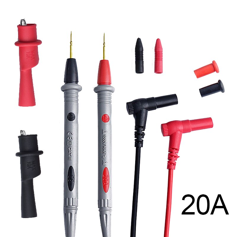 10A 20A Digital Multimeter probe Soft silicone wire Needle tip Universal test leads with Alligator clip a pair: 3012B