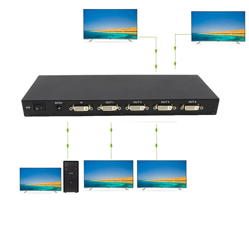 DVI Splitter 4 port DVI 1X4 Splitter DVi 1 in 4 out up to 4KX2K/30hz for PC laptop Monitor Projector