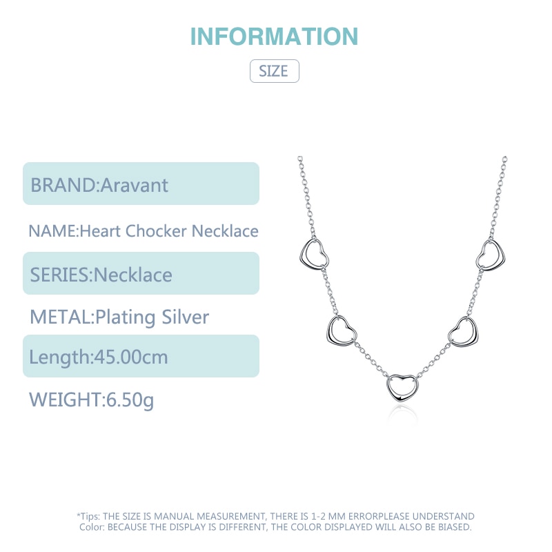 925 Silver Chain Heart Choker Necklace For Women Wedding Jewelry