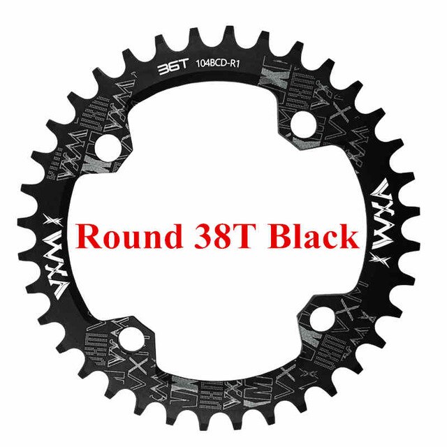 Fiets 104 bcd crank ovaal rond 30t 32t 34t 36t 38t 40t 42t 44t 46t 48t 50t 52t smal breed kettingwiel mtb fiets kettingblad: Ronde 38t zwart
