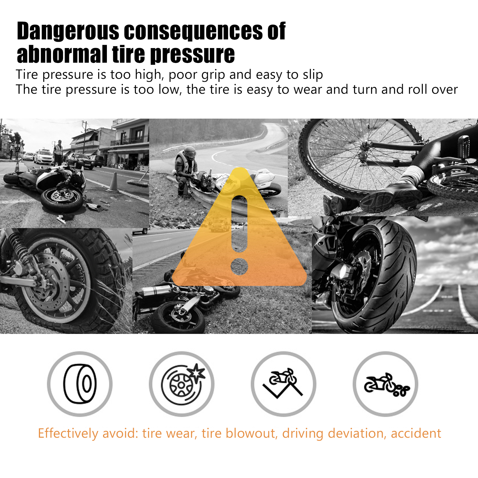 Wireless Motorcycle Tire Pressure Temperature Monitor System Solar Powered LCD Screen IP67 Waterproof Tire Temperature Sensor