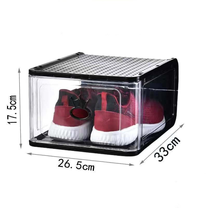 PP plastic transparent shoe box, increase and thicken high-top basketball shoe storage box, sports shoes dustproof shoe box: M black