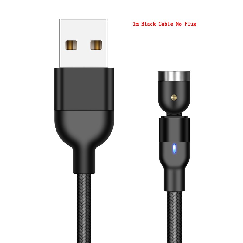 1m Magnetic Cable 540 Degree Rotate Micro USB Type C Cable Magnetic Fast Charging Cable For iPhone 11 Pro Max Huawei: 1m Black No Plug