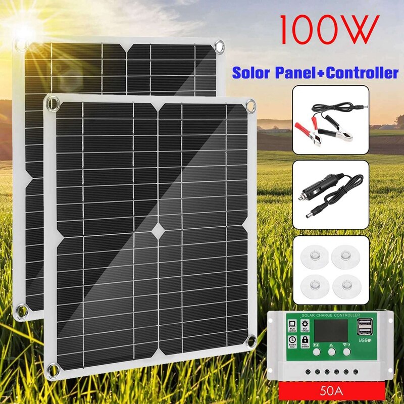 YO-Solar Panel Charger, 100W Dual USB DC 18V Flexible Solar Charging Board, Car Battery, Mobile Phone Solar Charger