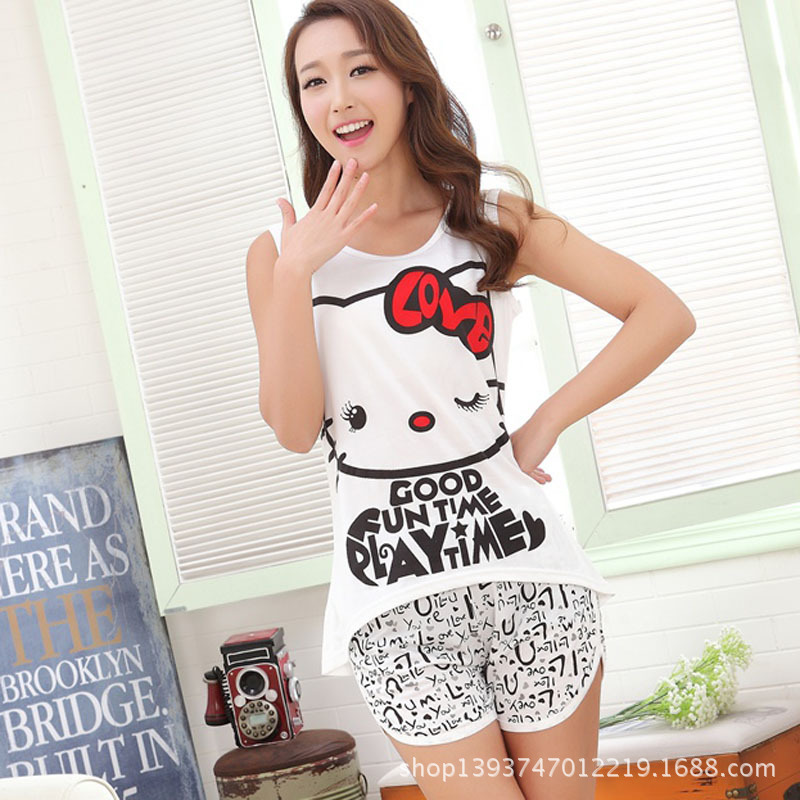 Summer ladies cartoon cute milk silk vest shorts pajamas two-piece Sleeves Women Sleepwear home clothes