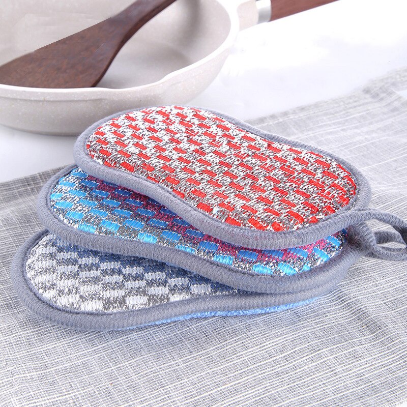 Esponja de limpieza reutilizable para plato de microfibra, estropajo de doble cara, paños sin raspar, Gadget de cocina de descontaminación eficiente