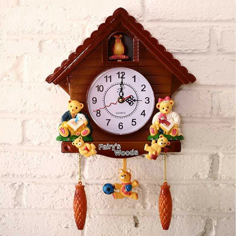 Wall Mounted Study Swing Timer Wooden Cuckoo Clock Analog Living Room Kids Bedroom Vintage Home Birthday Battery Operated
