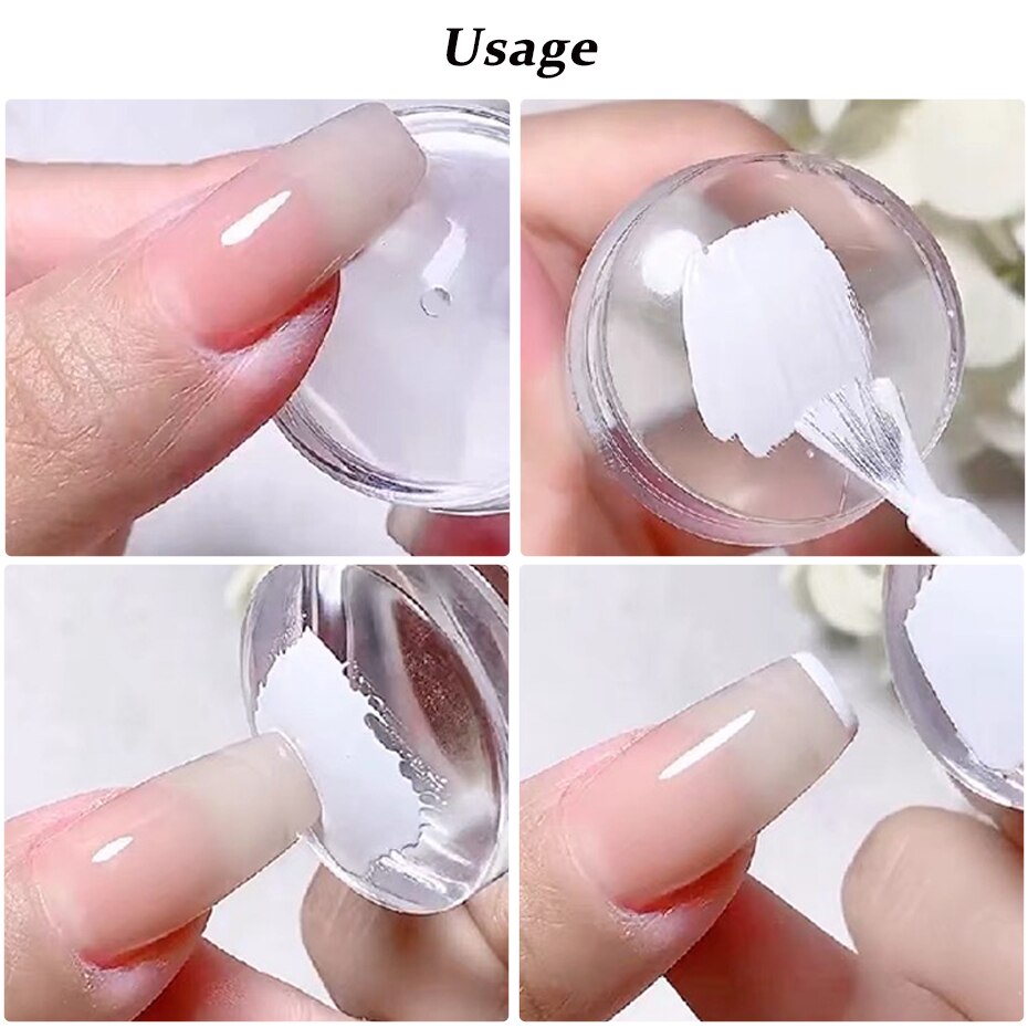 1 einstellen Französisch Nagel Stempel Mit Schaber Runde Silikon transparent Weichen Kopf Nagel Kunst Stempel Polnischen drucken Transfer Werkzeuge GL621