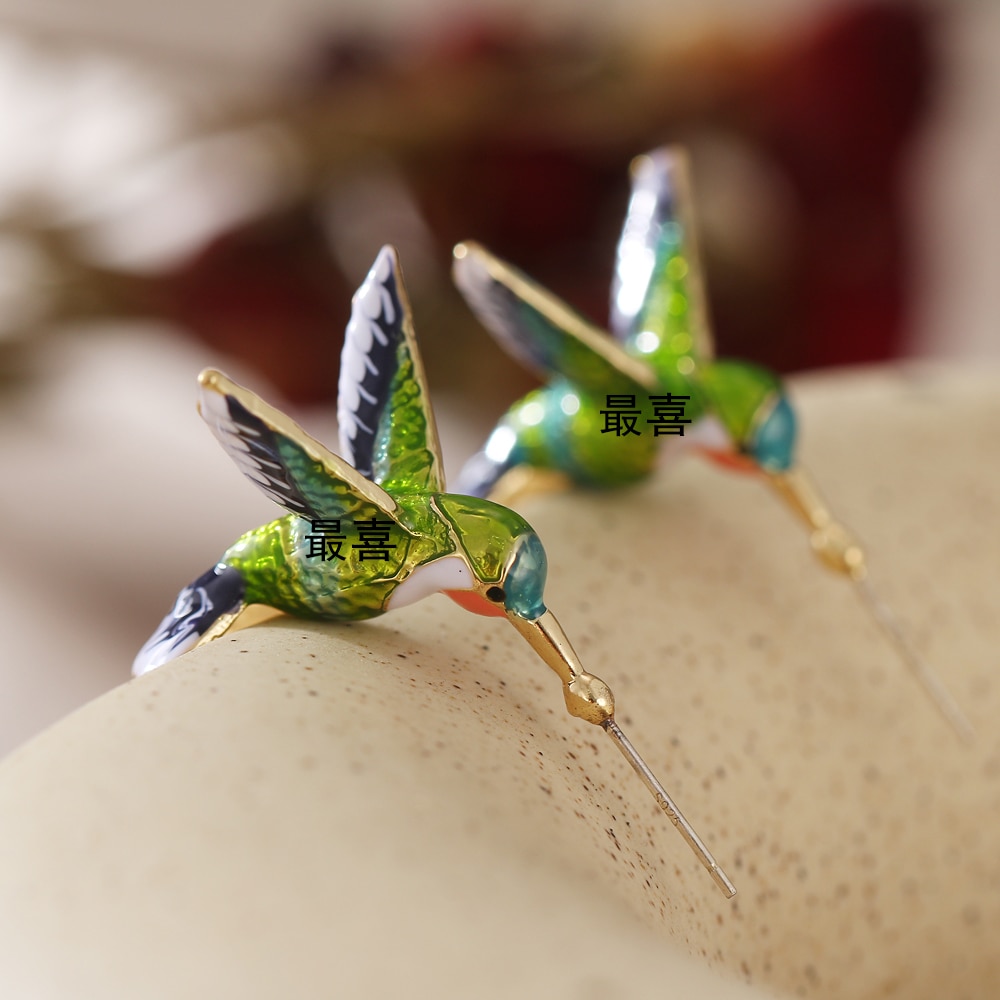 Stijl Vliegende Kolibrie Schilderen Olie Oorbellen Animal Sieraden Schattige Vrouwelijke Oorbellen