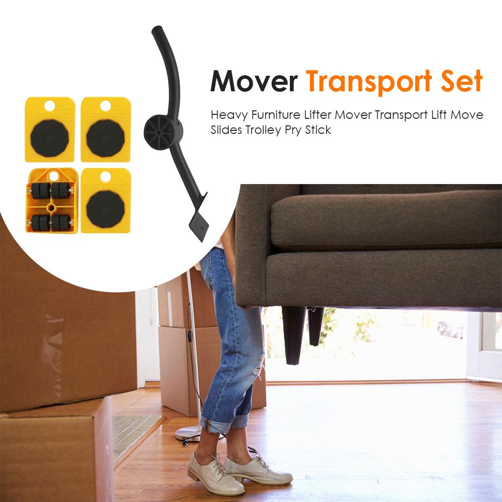 Home Trolley Lift And Move Slides Kit Easily System For Heavy Furniture 4 PC Rollers & 1PC Furniture Lifter Mover Transport set