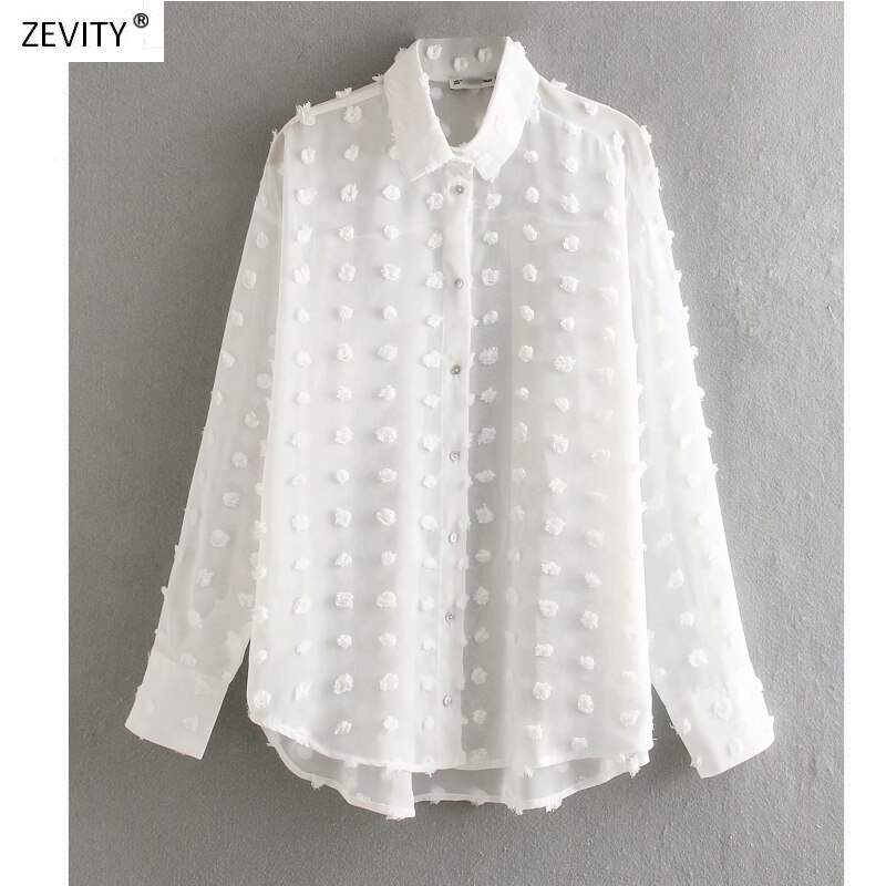 Kvinnor pricksömmar casual chiffong blus skjorta dam långärmad chic blusas perspektiv vit chemise toppar  ls3725: Bb  ls3725w / Xs