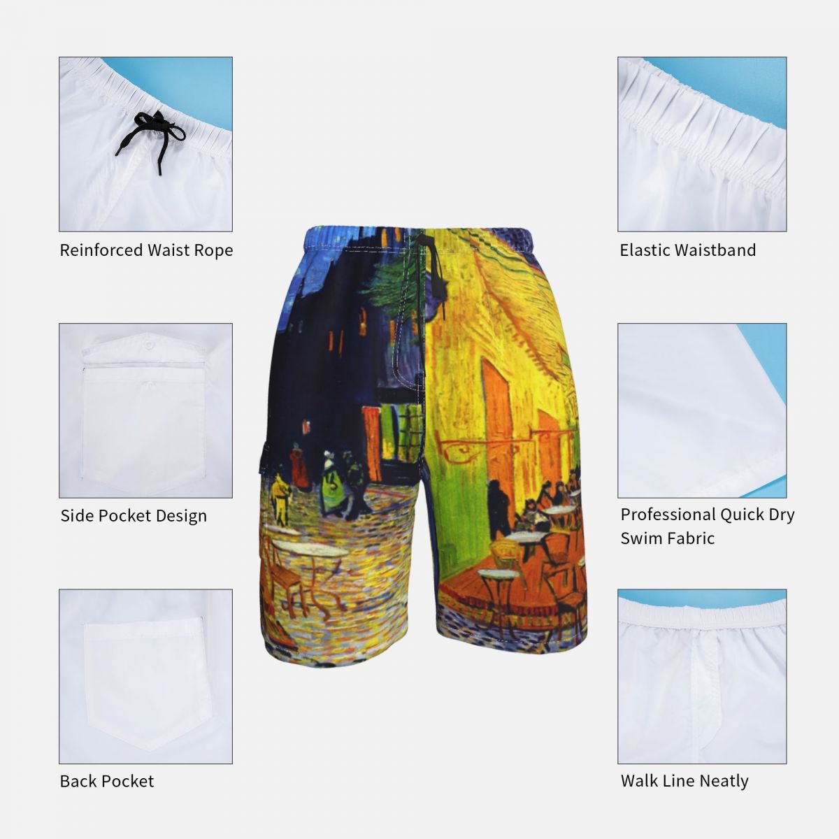 Pantalones cortos de tablero Van Gogh para hombre, Shorts de playa con estampado en , bañadores de talla grande, para cafetería y terraza por la noche