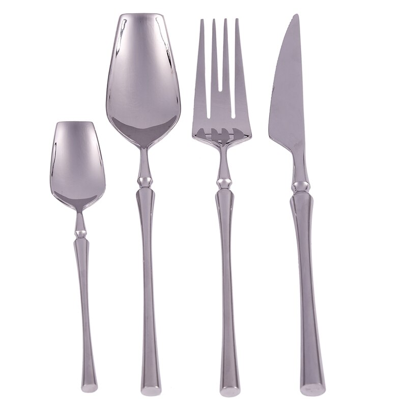 24 stuks/sets westerse draagbare bestekset voor op reis 304 roestvrijstalen serviessets met luxe handvat mes vork diner servies: Default Title