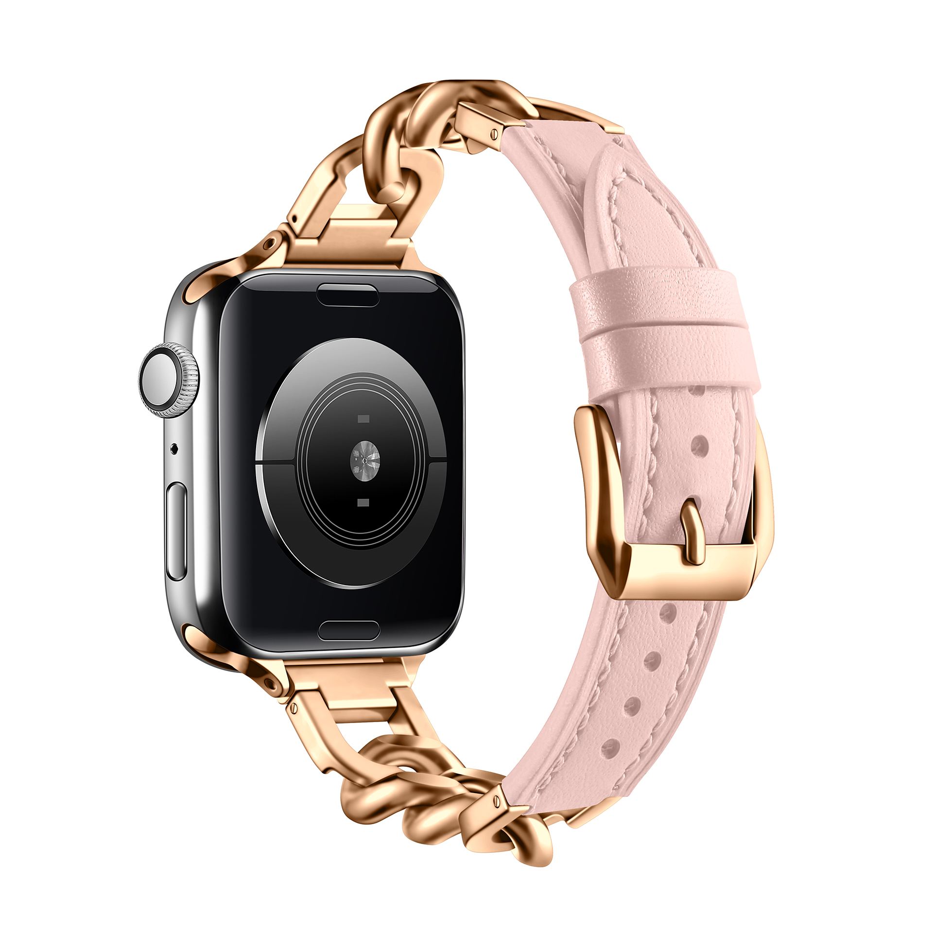 Correa de cuero para Apple Watch 10 Band 46mm 42mm 44mm 40mm 41mm 45mm pulsera de acero inoxidable para mujer iWatch Series 9 8 SE 7 6 cinturón: Rosa / 14 mm