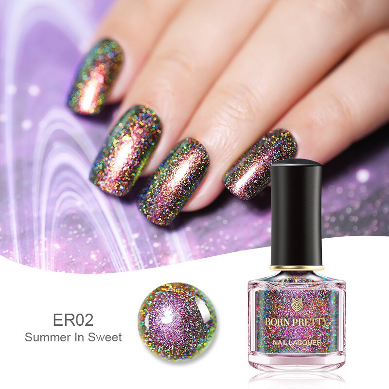 GEBOREN ZIEMLICH 6ml Pfau Holographische Nagellack nagel Wirkung Lange Anhaltende Nagellack glänzend funkeln Pailletten Nagel Kunst Mangel: BP02
