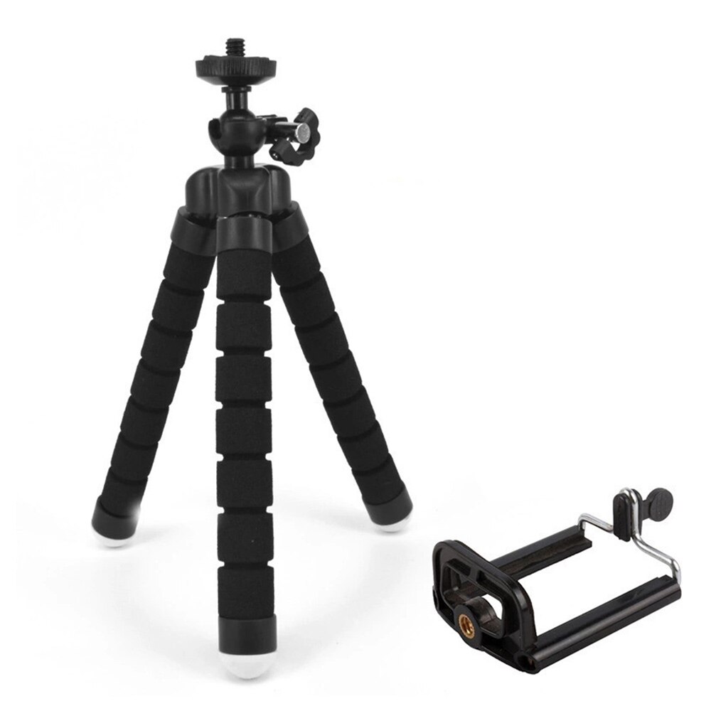 Mobile Phone Selfie Tripods Holder Flexible Sponge Octopus Tripod for iPhone Samsung Xiaomi Universal Smartphone Desk Stand: Black with Holder