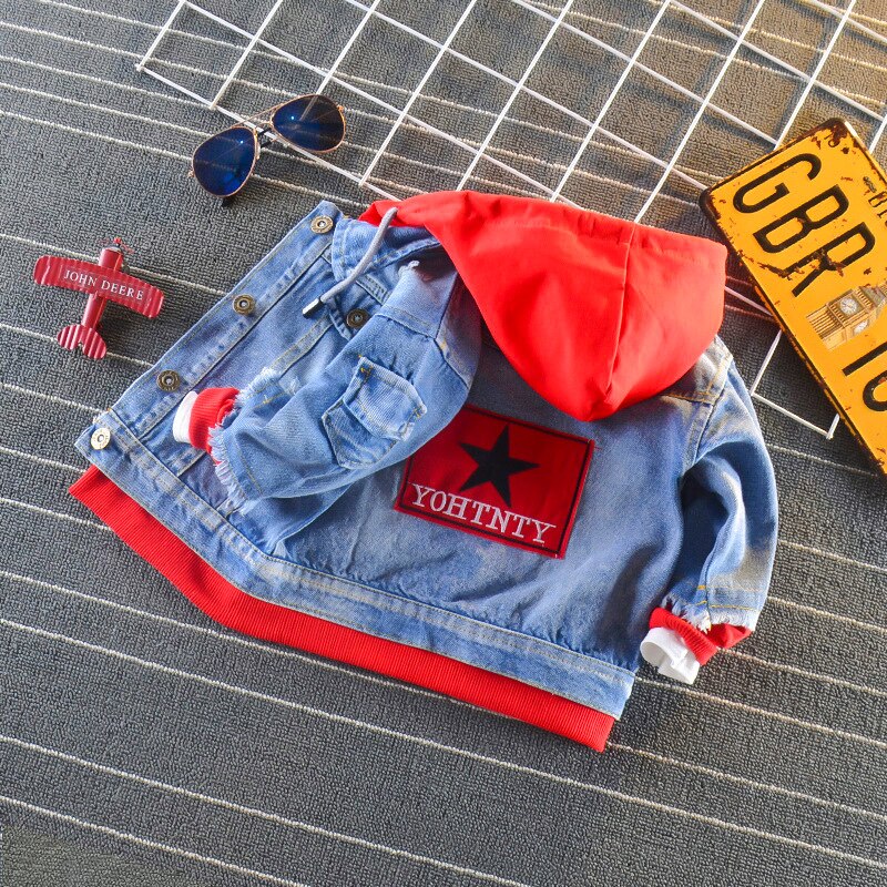 Abrigo para bebé de otoño e invierno, monos cortavientos para niño pequeño, chaqueta vaquera exterior de dibujos animados, Tops con capucha para niño, ropa: red star / 12M