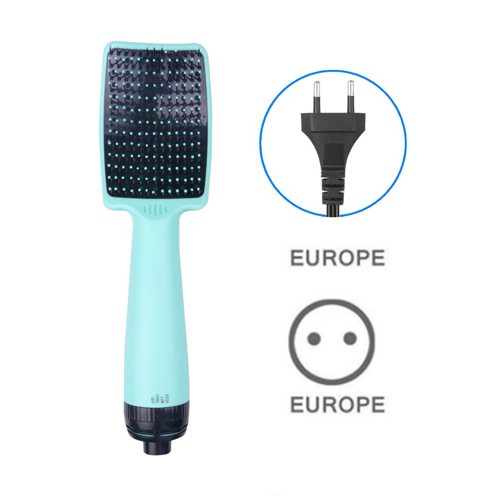 Secador de pelo 2 en 1, cepillo de aire , voluminizador, alisador de pelo de hierro plano a la con forma de arco, máquina de secado en húmedo para estilismo, EU US: EU Green