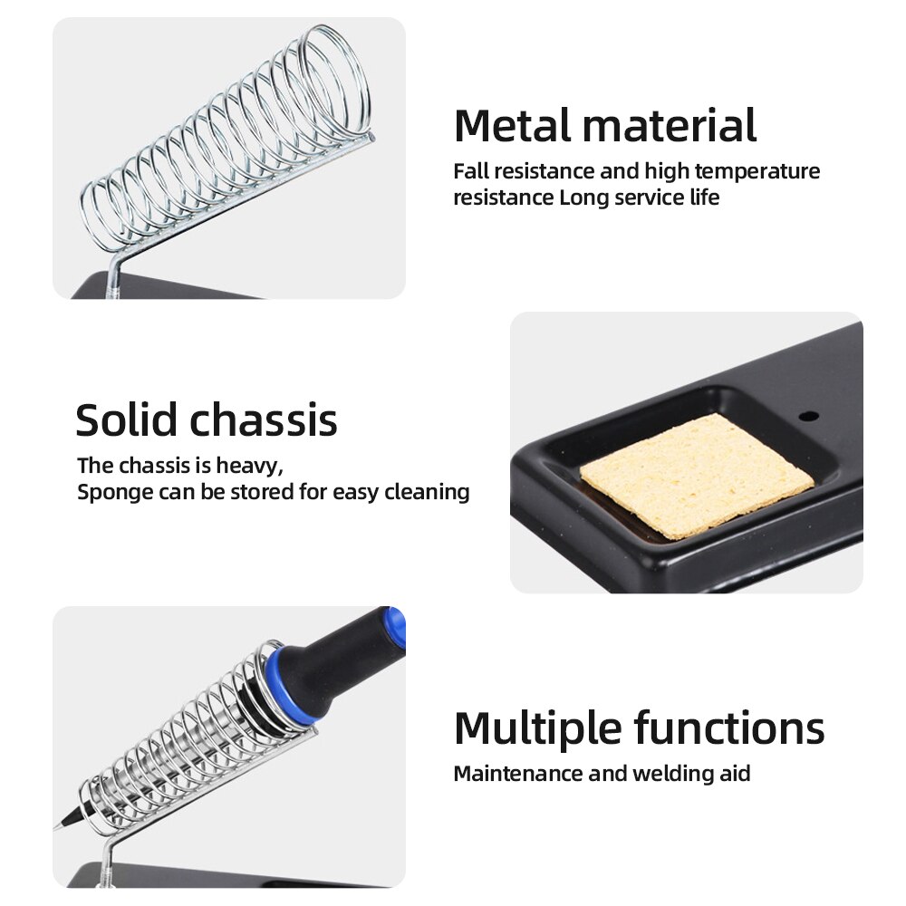 Electric Soldering Iron Stand Holder with Welding Cleaning Sponge Cleaner Metal High Temperature Resistant Welding Accessories