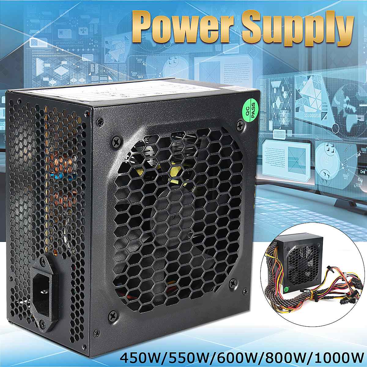 450W PC Computer Power Supply Computer PC CPU Power Supply 20+4-pin 12cm Fans ATX 12V Molex PCIE w/ SATA PCI Connect Computer
