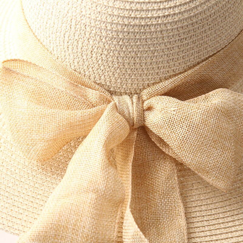 USPOP -chapeaux de soleil pour femmes, chapeau en paille, fait à la main, chapeau de plage à large bord, avec nœud papillon, ombre anti uv, été décontracté