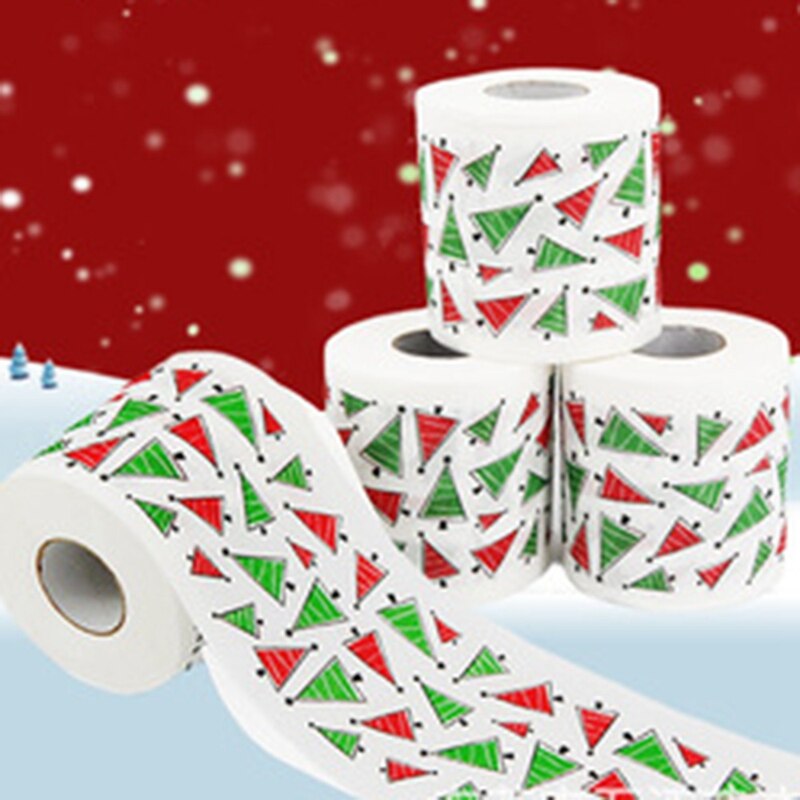 5PCS Christmas Pattern Series Roll Paper Christmas Decorations Prints Funny Toilet Paper Christmas Decorations for Home