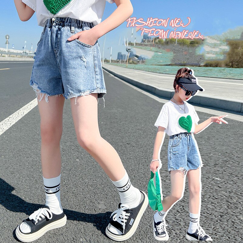 Kids Denim Shorts for Teenage Girls Summer Ripped Hole Short Pants Kids Beach Clothes Children&#39;s Shorts 4 6 7 8 10 11 12 13 14 Y